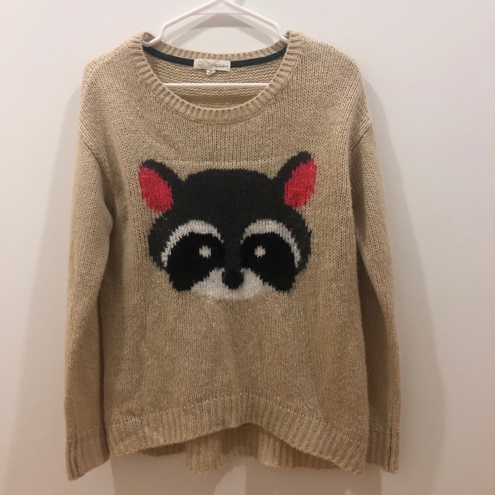 Rewind Raccoon Sweater Medium in Beige